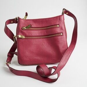Cole Haan Crossbody Bag Leather Purple Small Triple Zipper Pocket Purse